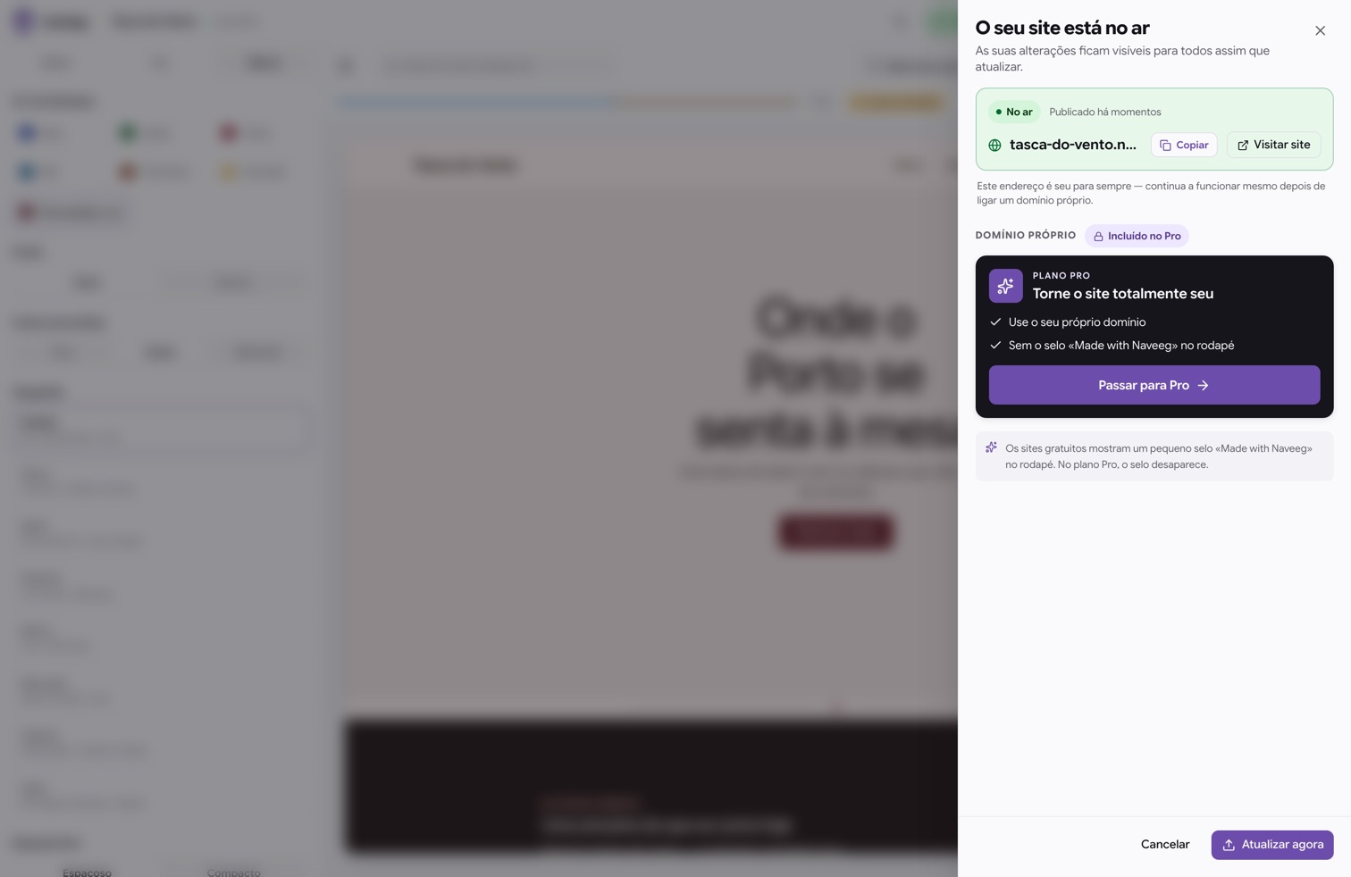 A Naveeg a publicar: o site fica no ar com o seu endereço.